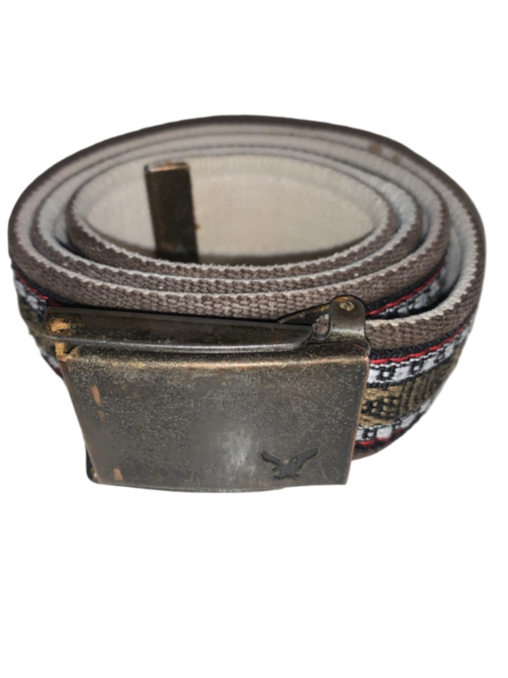 Men's American Eagle Outfitters Brown White Patterned Canvas Belt One Size
